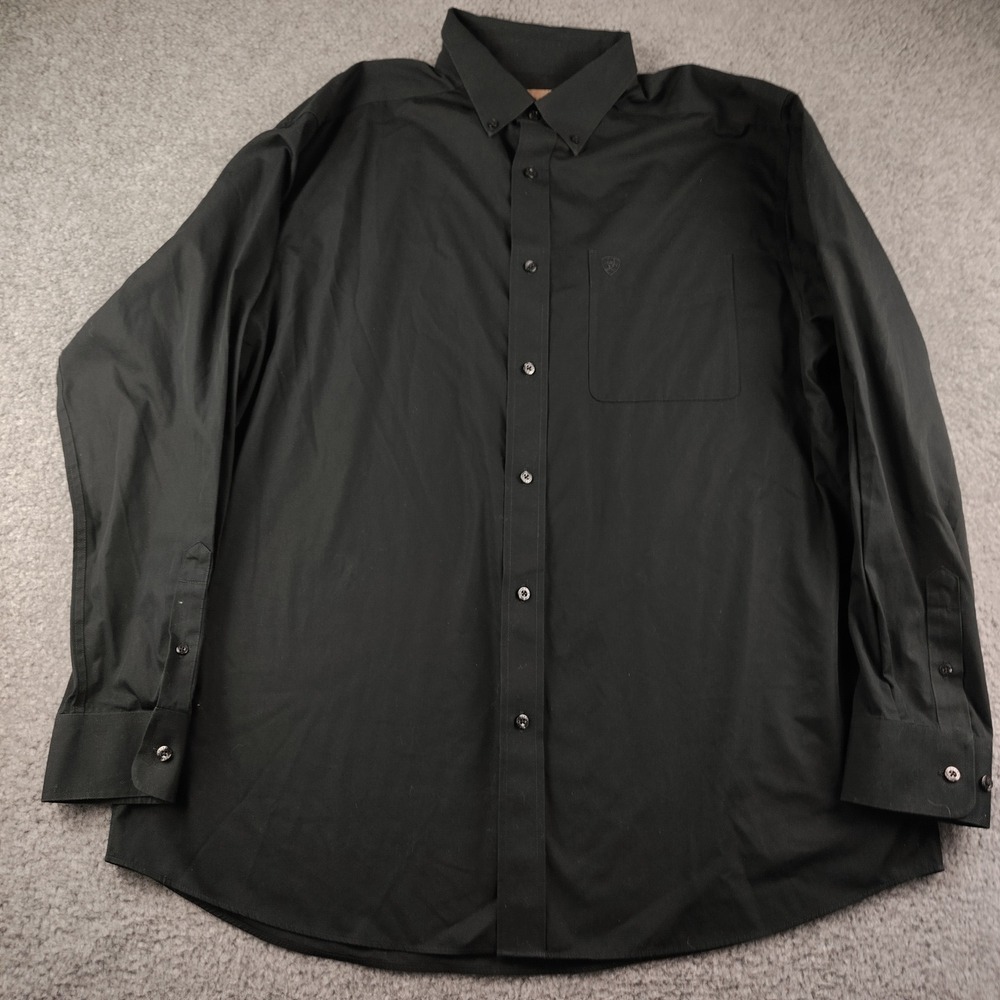 Ariat Mens XL Wrinkle Free Black Long Sleeve Button Down Shirt Cotton Western